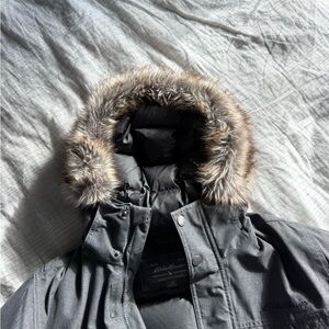 Eddie Bauer Charcoal Jacket with Removable Faux Fur Trim